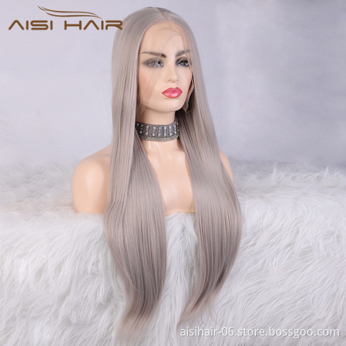 Aisi Hair Long Silky Straight Lace Front Wig Middle Part Swiss Lace Wigs Hign Quality Synthetic Hair Lace Front Wigs For Women